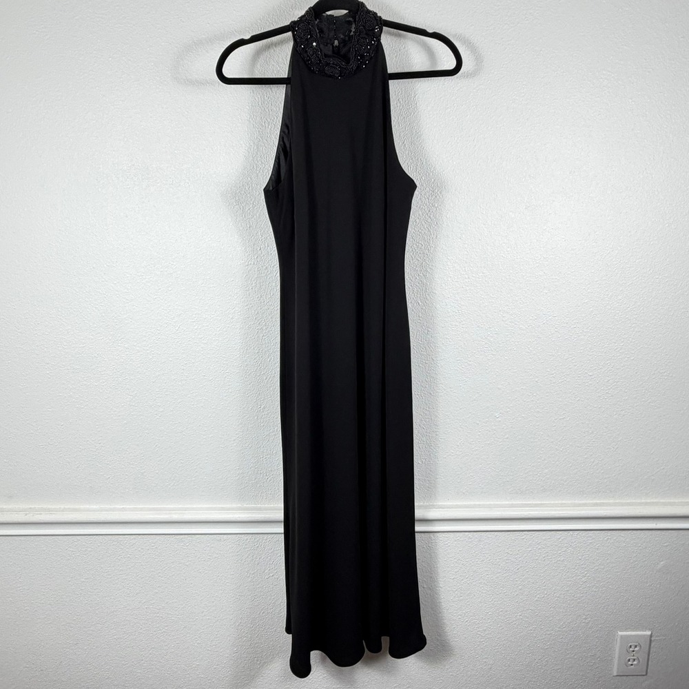 Lauren Ralph Lauren Dress Womens 12 Black Beaded Halter Evening Gown Maxi Formal